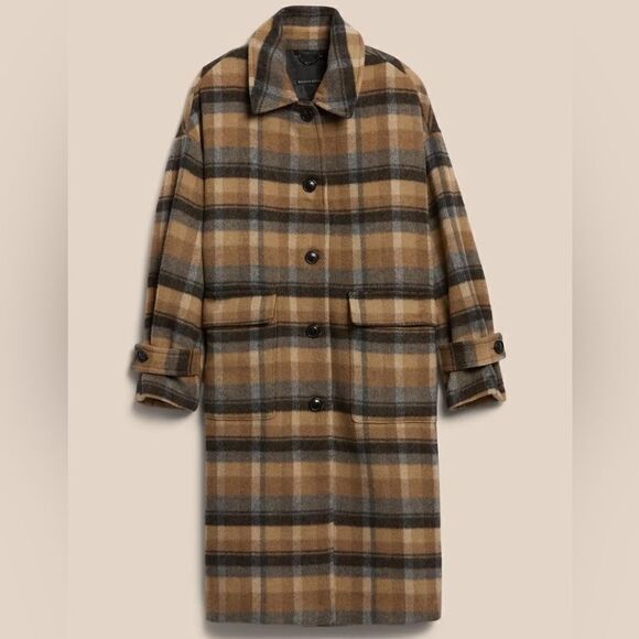 Banana Republic Virgin Wool Oversized Plaid Italian Melton Coat - Picture 4 of 7